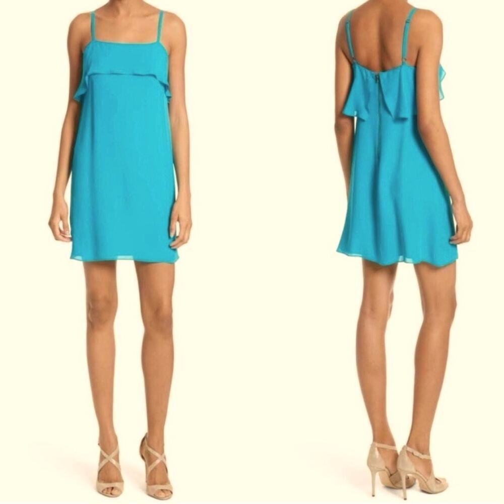 Alex Marie Teal Cold Shoulder Ruffle Shift Dress NWT